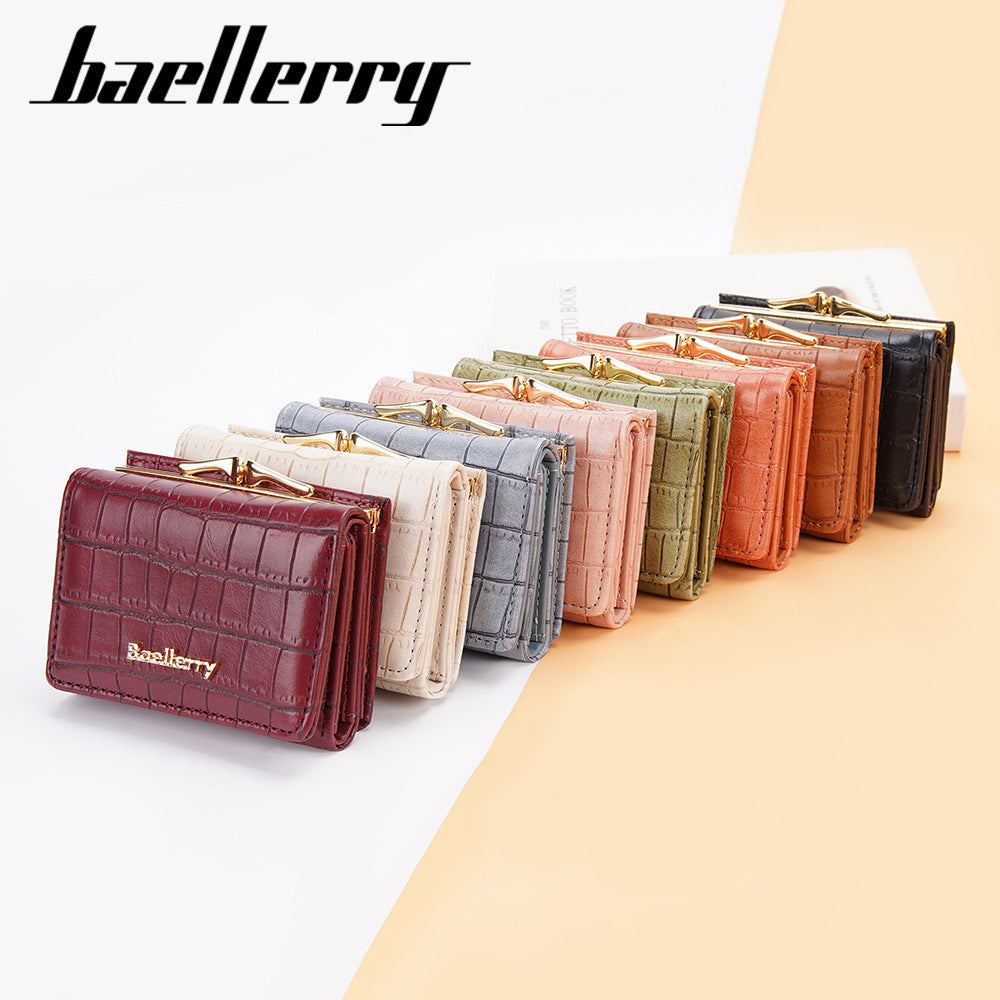 Women's Short Korean Style Stone Pattern Mouth Ladies Wallets