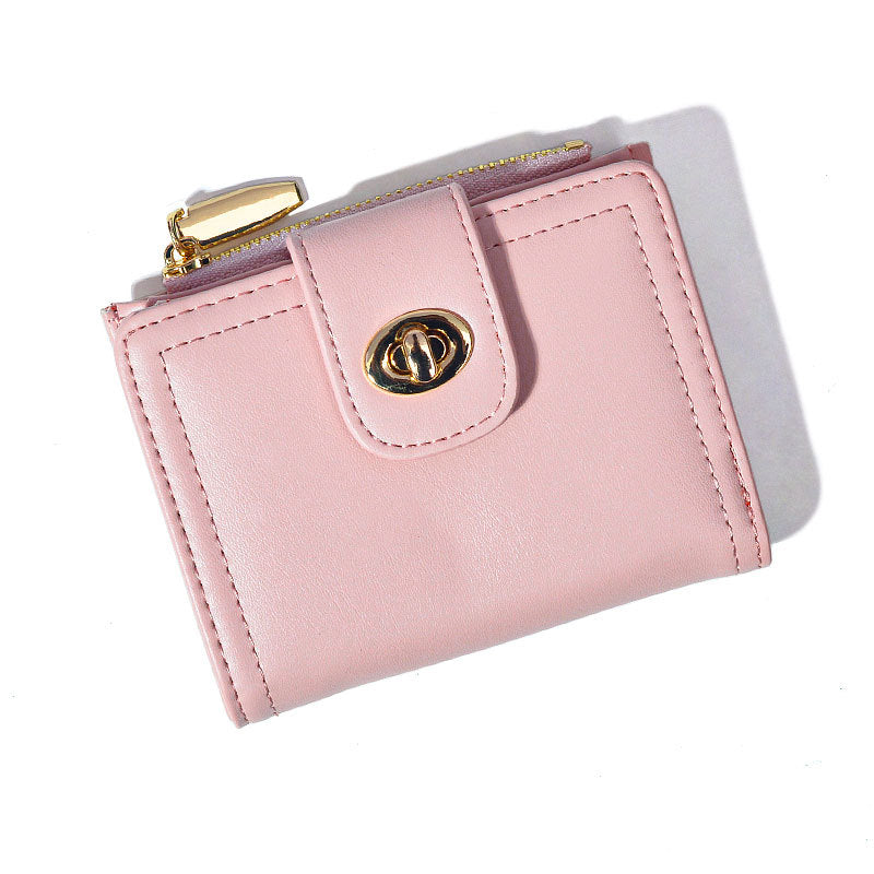 Women's Simple Short Two Fold Zipper Credentials Ladies Wallets