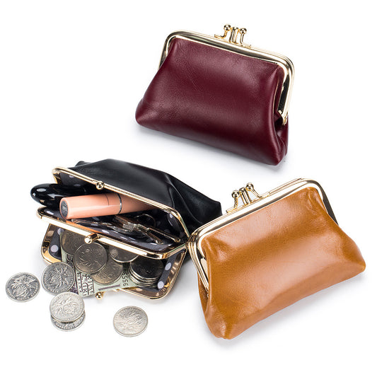 Women's Retro Mini Compact Oil Wax Leather Coin Purses