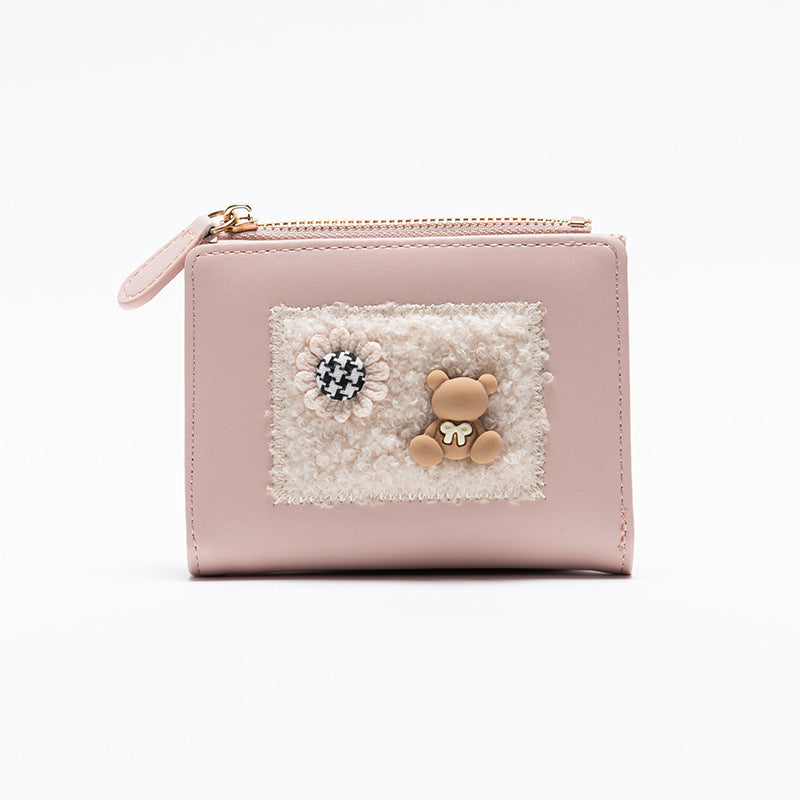 Women's Korean Style Short Cute Bear Zipper Ladies Wallets