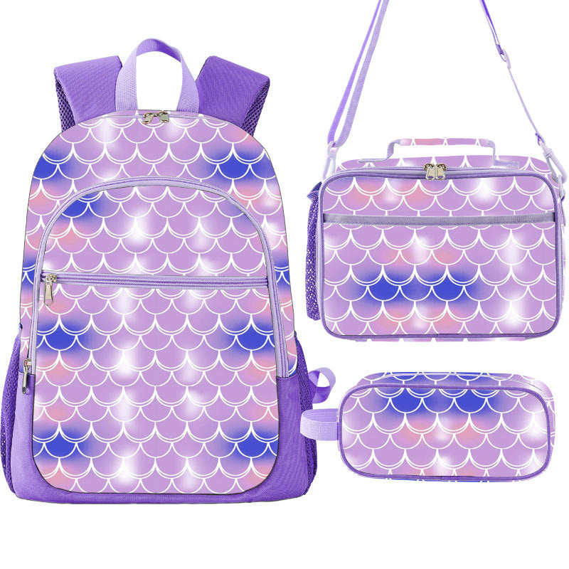 Children's Autumn Three-piece Unicorn Lunch Pencil Suit Elementary School Students' Schoolbags