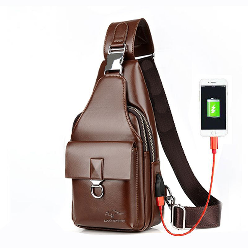 Men's Charging With Fashion Leather Waterproof Men's Chest Bags