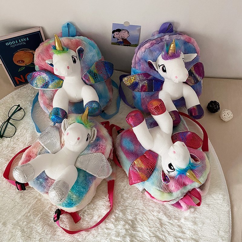 Poupée licorne de dessin animé pour enfants, sacs en peluche mignons primaires