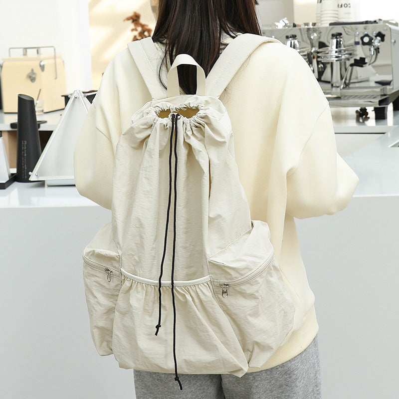 Style Leisure Artistic Canvas Fashion Drawstring Pleated Nylon Backpacks