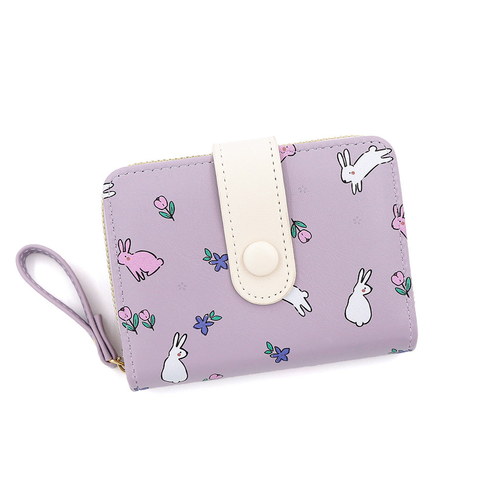 Minimalist Style Fresh Cute Bunny Pattern Printing Large Capacity Ladies Wallets