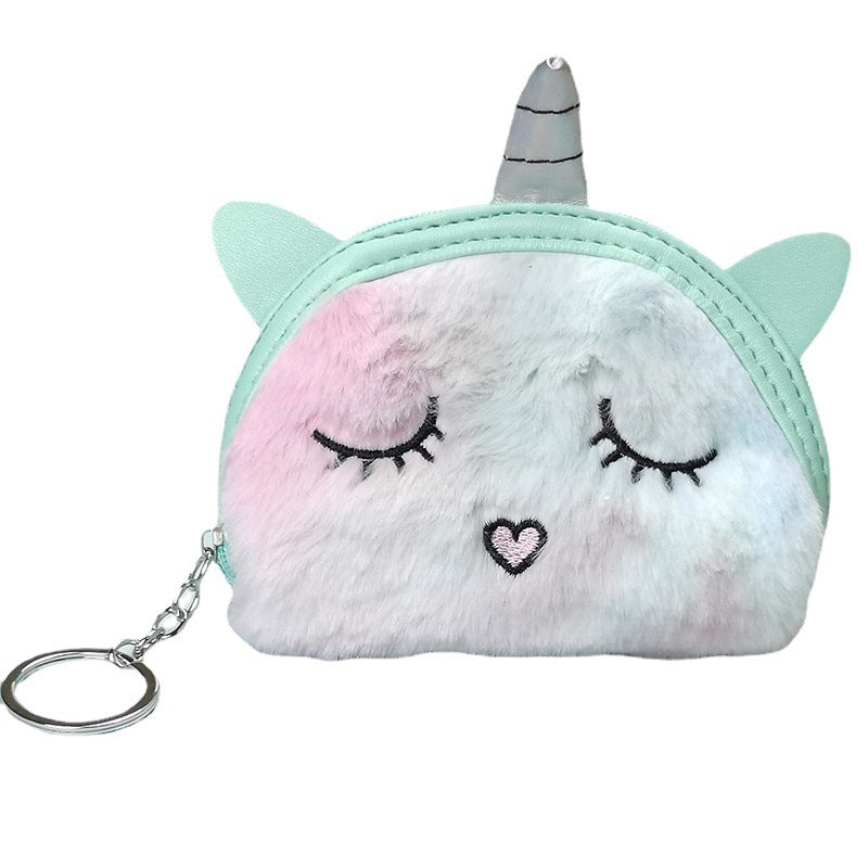 Cute Cartoon Semicircle Unicorn Embroidered Squinting Coin Purses