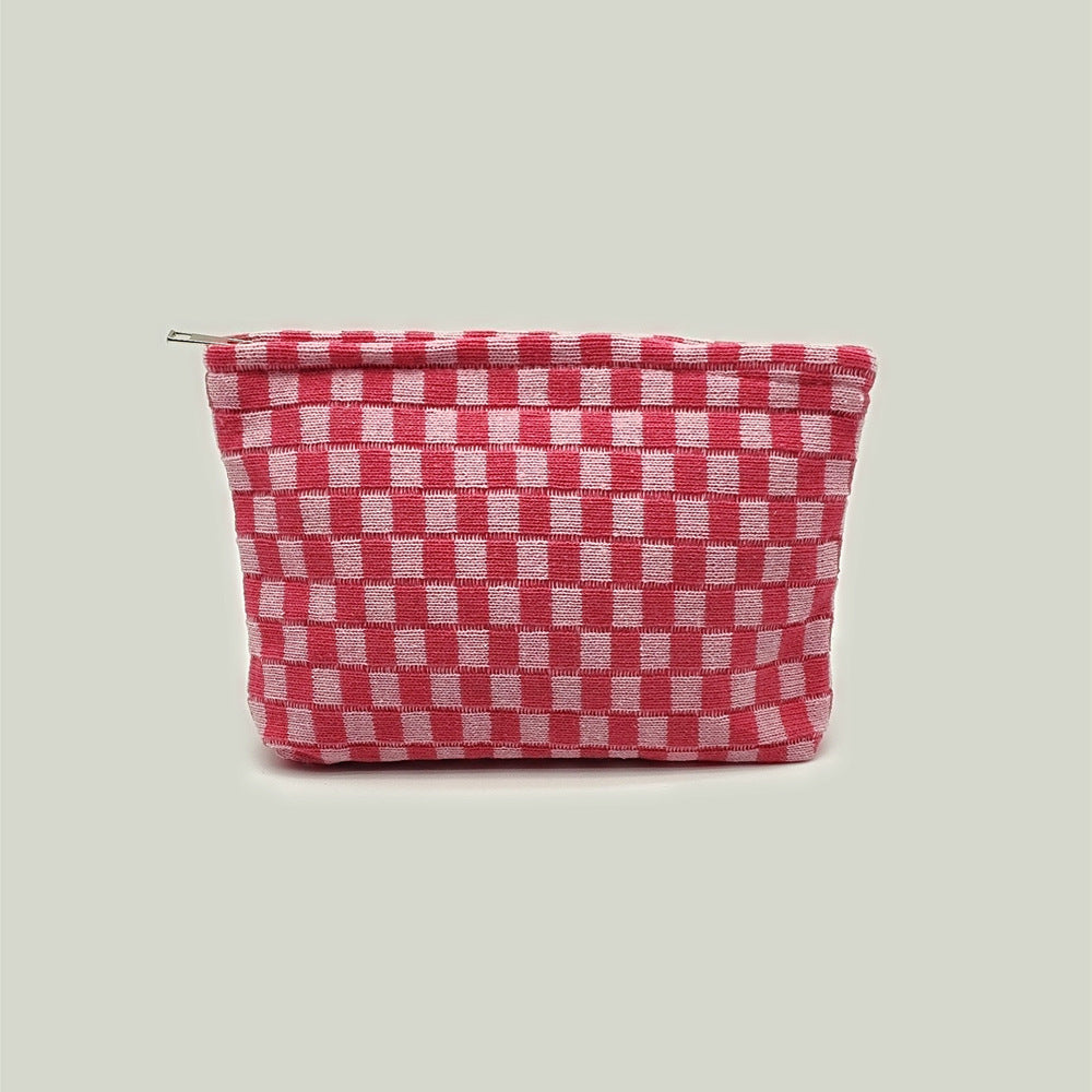 Wool Chessboard Grid Capacity Pencil Knitted Cosmetic Bags