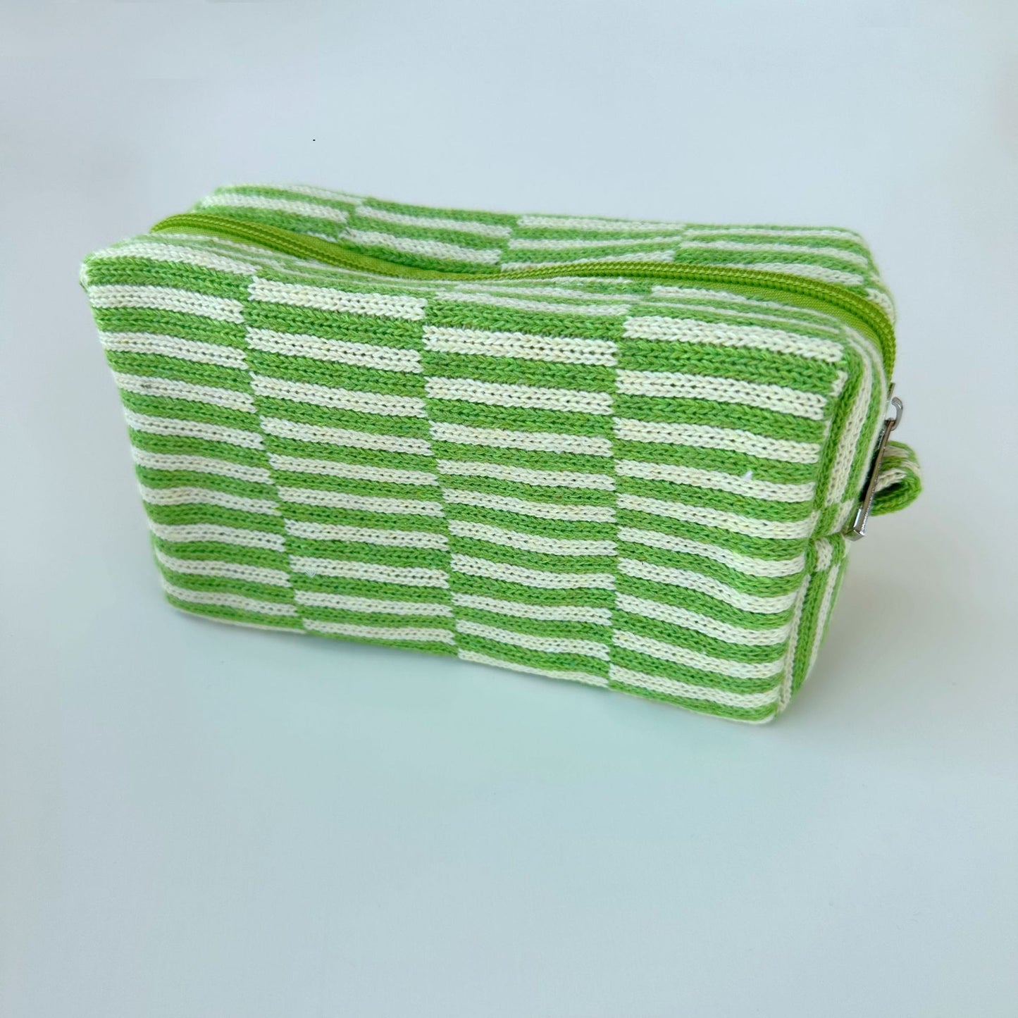 Knitted Large Capacity Chessboard Plaid Stripes Color Matching Cosmetic Bags