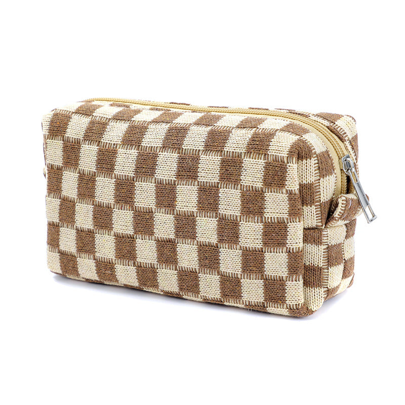 Chessboard Grid Portable Toiletry Large Capacity Cosmetic Bags