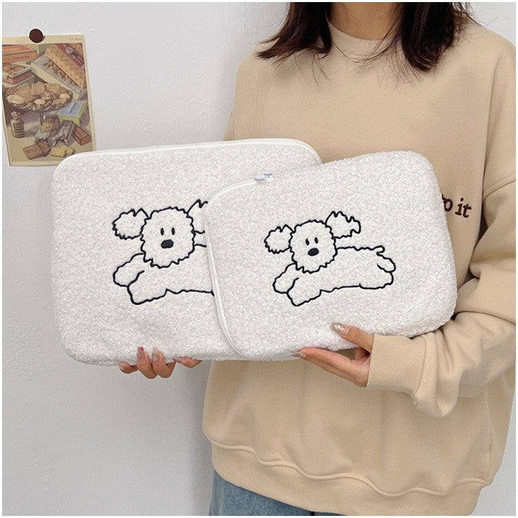 Sacs de protection en peluche pour tablette, doublure mignonne brodée de dessin animé