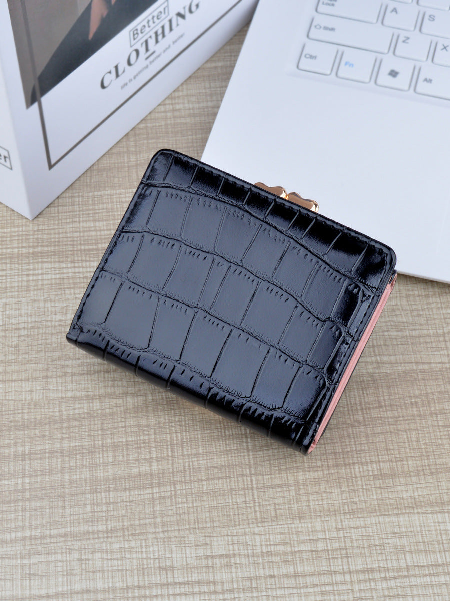 Women's Female Crocodile Pattern Folding Large Capacity Soft Ladies Wallets