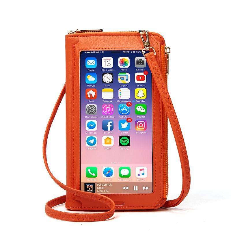 Women's Touch Screen Fashion Zipper Small Fresh Phone Bags