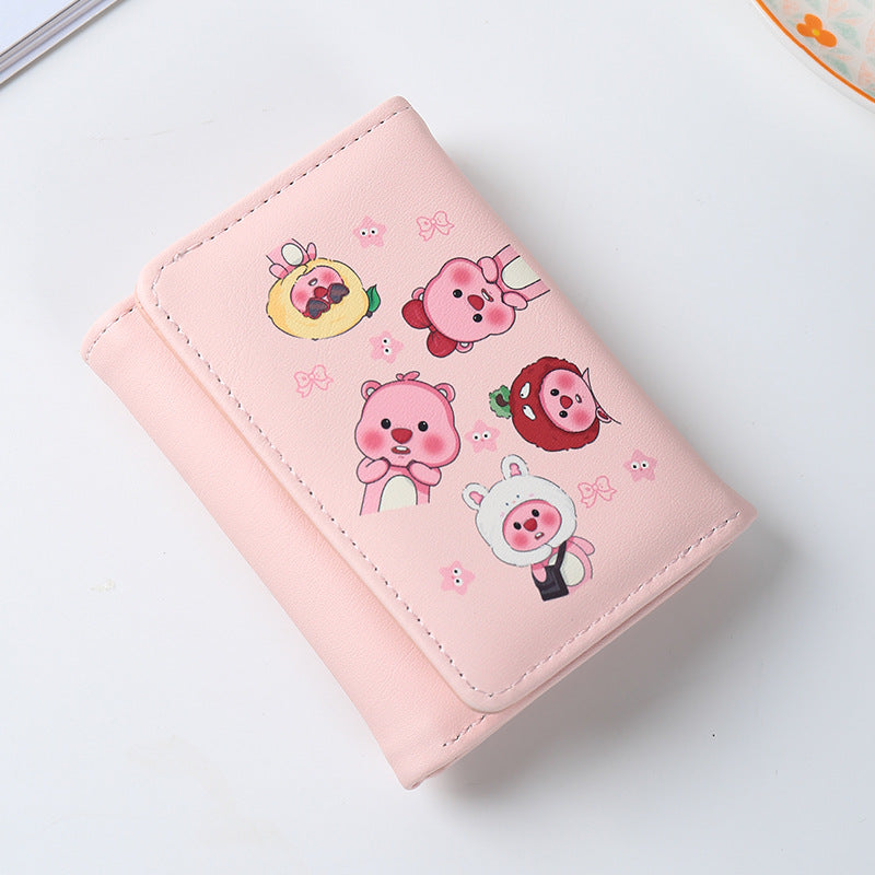 Beaver Three-fold Heart Cartoon Short Folding Ladies Wallets