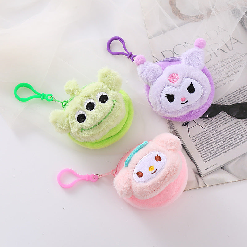 Cute Plush Doll Hairstyle Cartoon Zipper Storage Mini Purses