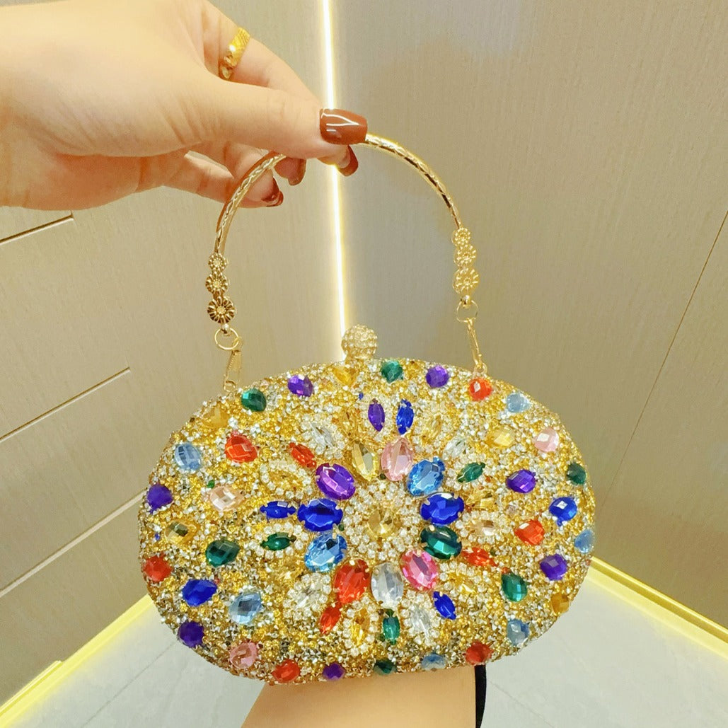 Women's Textured Rhinestone Dress Banquet Clutch Portable Bags