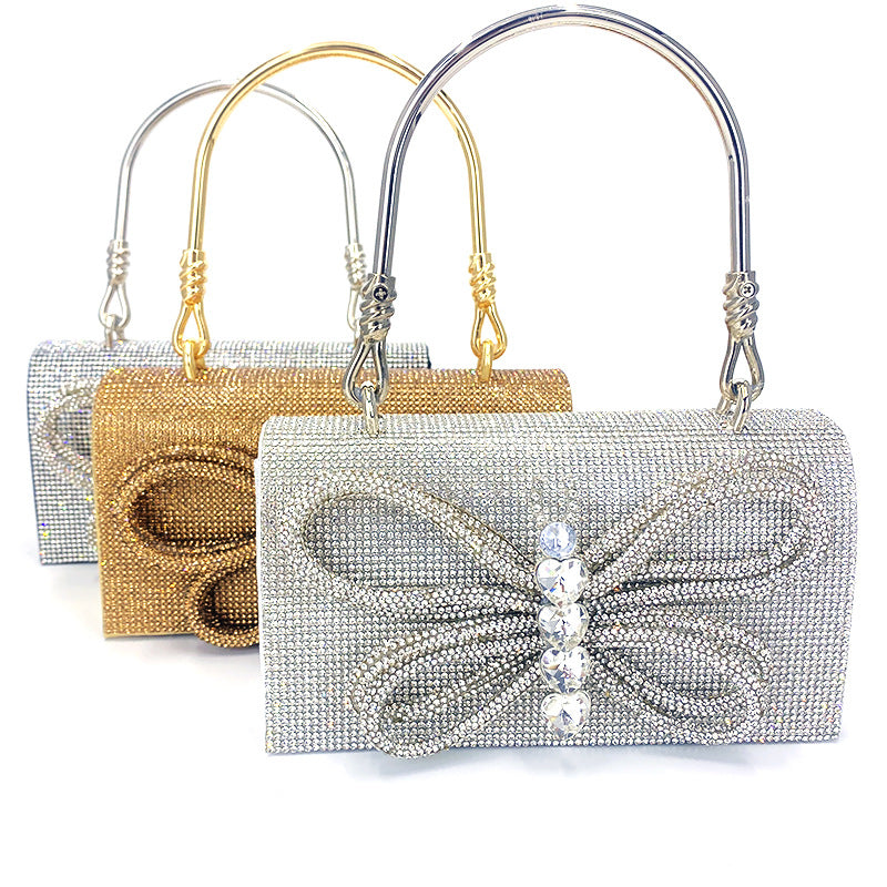 Butterfly Shiny Diamond Small Square Chain Bags