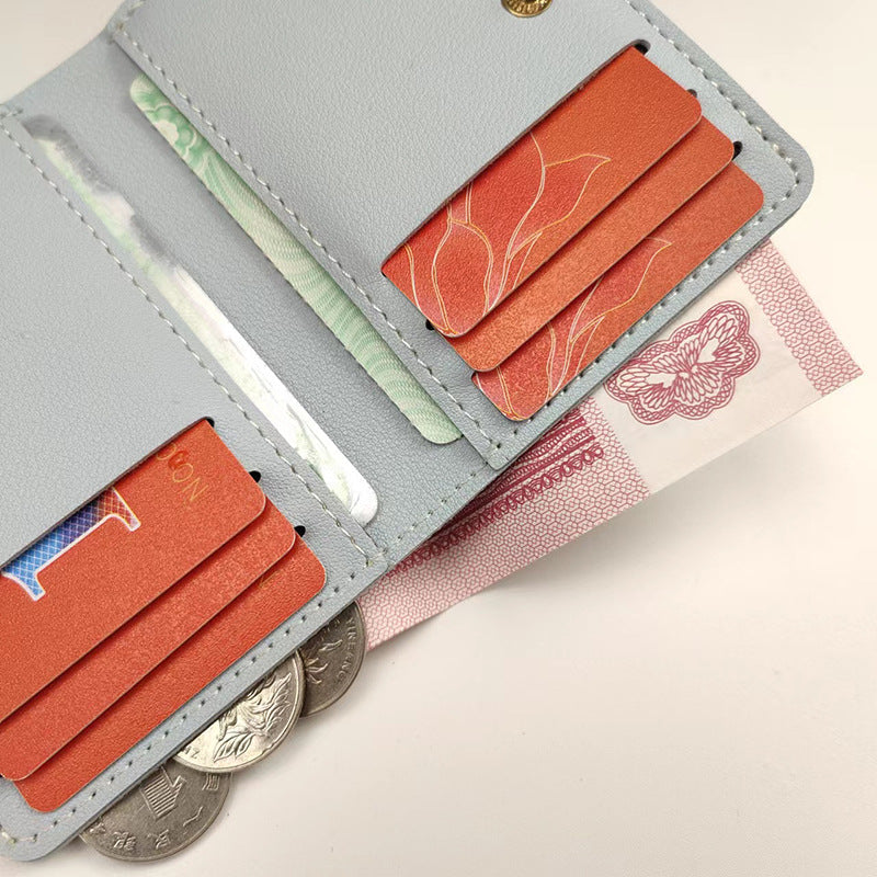 Women's Short With Buttons Two Fold Simple Ladies Wallets