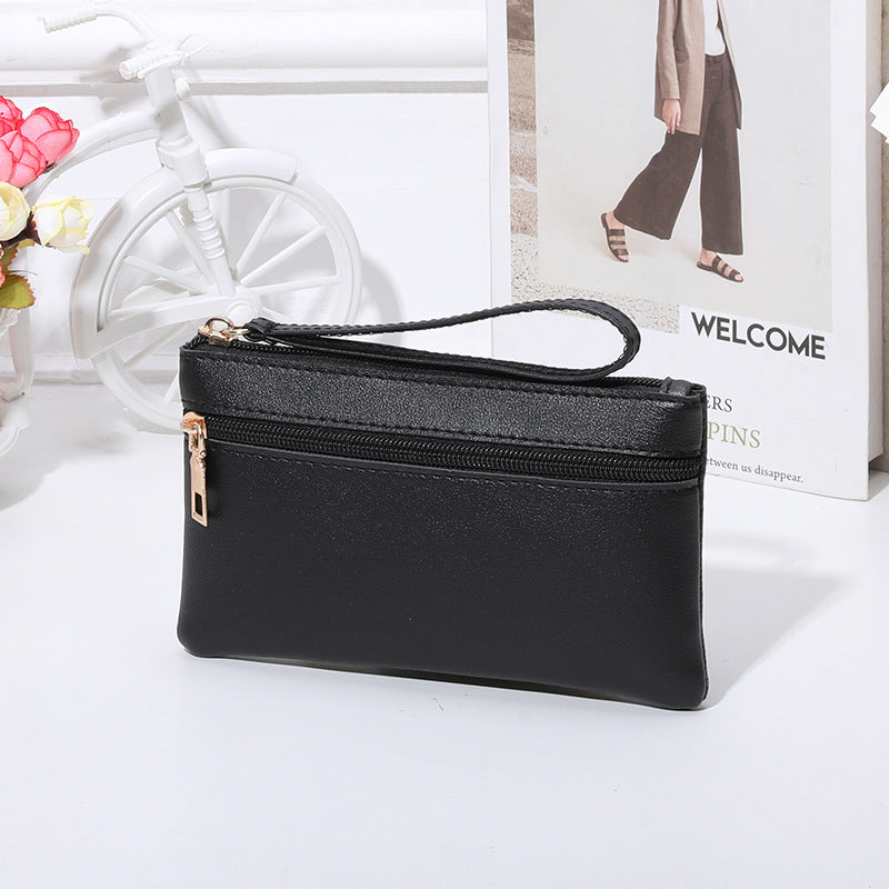 Women's Mid-length Clutch Solid Color Double Zipper Ladies Wallets