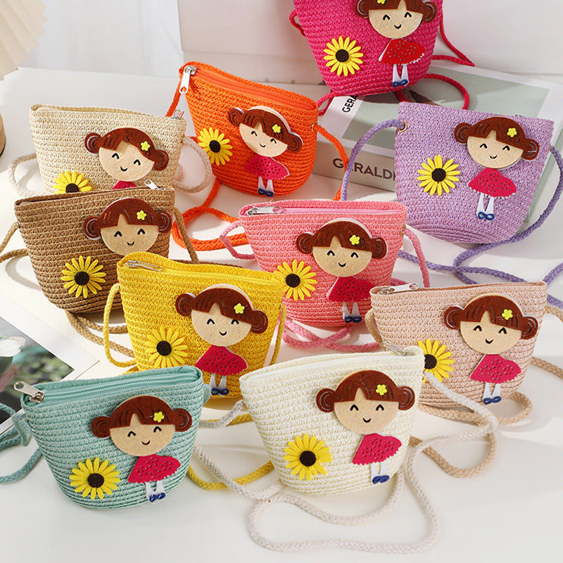 Children's Summer Female Cute Boy Seaside Straw Children's Coin Purse