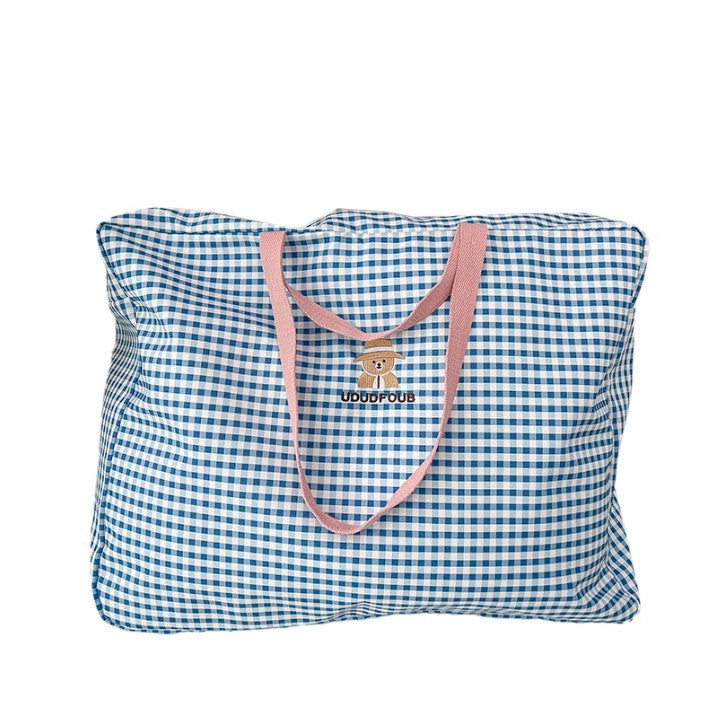 Large Capacity Plaid Maternity Tote Cotton Travel Bags