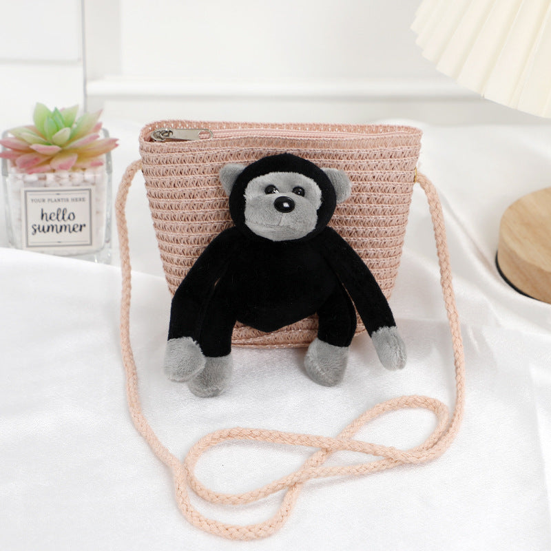 Children's Straw Female Cute Boy Western Style Leaning Bear Children's Coin Purse