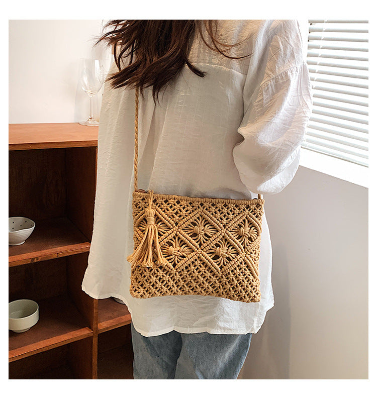 Women's Mori Style Handmade Cotton String Tassel Shoulder Bags