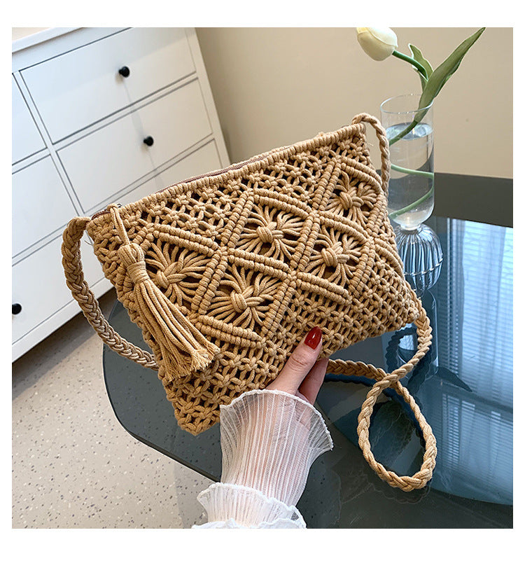 Women's Mori Style Handmade Cotton String Tassel Shoulder Bags