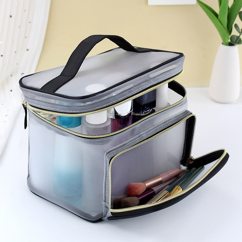 Sacs à cosmétiques portables transparents en maille de capacité, beau lavage