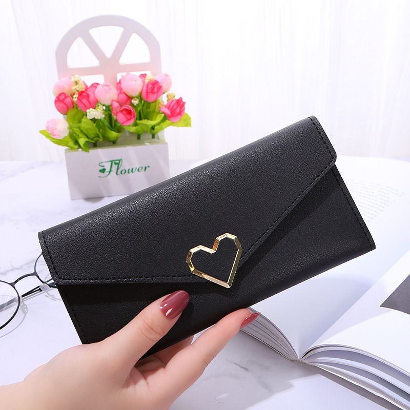 Women's Plain Heart-shaped Long Multiple Slots Mobile Ladies Wallets