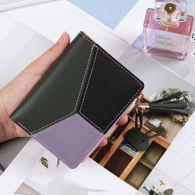 Women's Female Korean Style Stitching Contrast Color Coin Purses