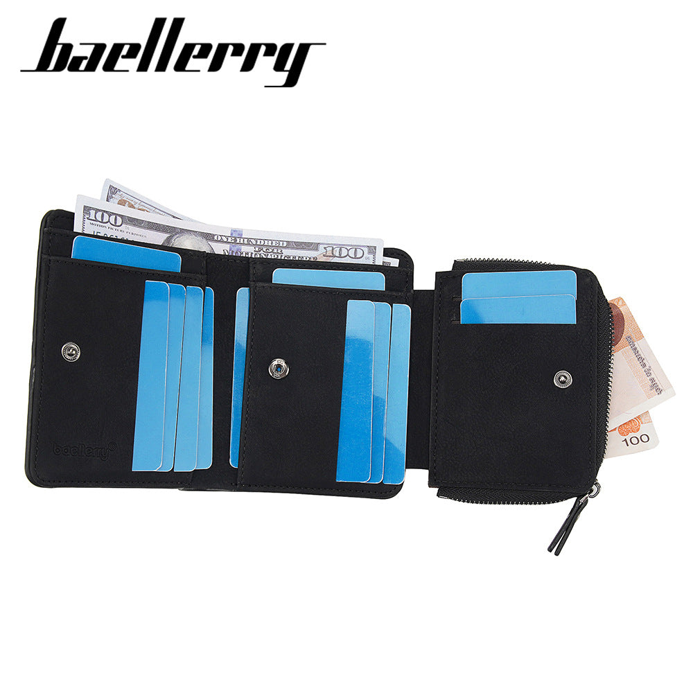 Men's Vintage Short Trifold Multiple Slots Zipper Men's Wallets