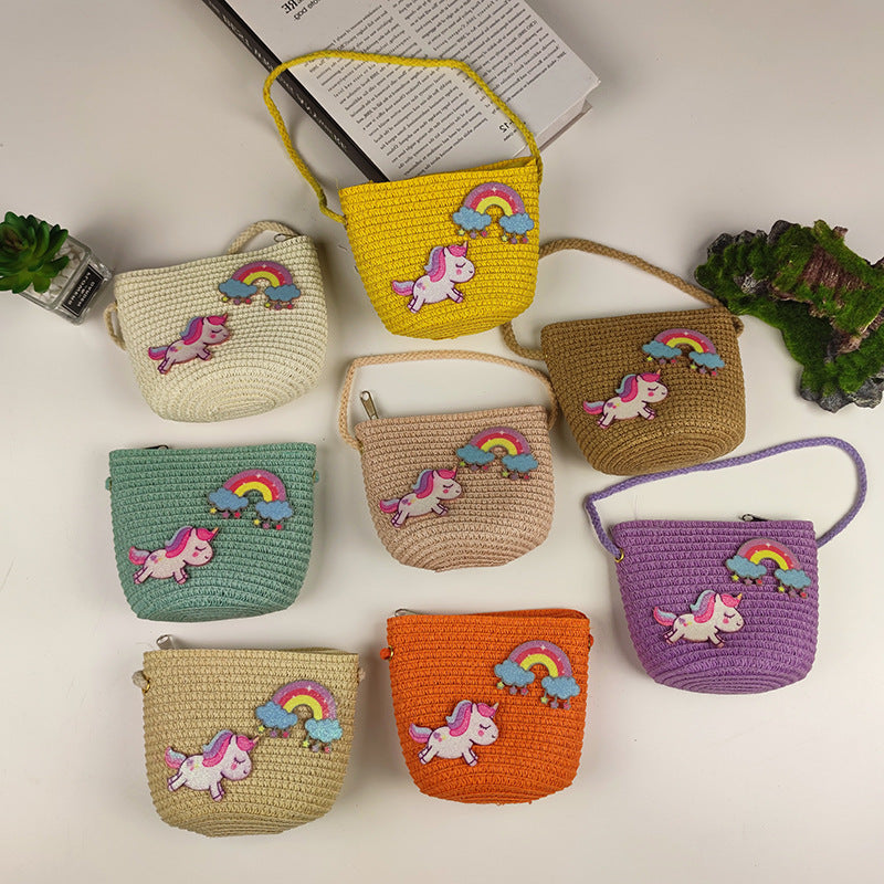 Women's & Children's & Small Cute Woven Straw Mini Coin Purses