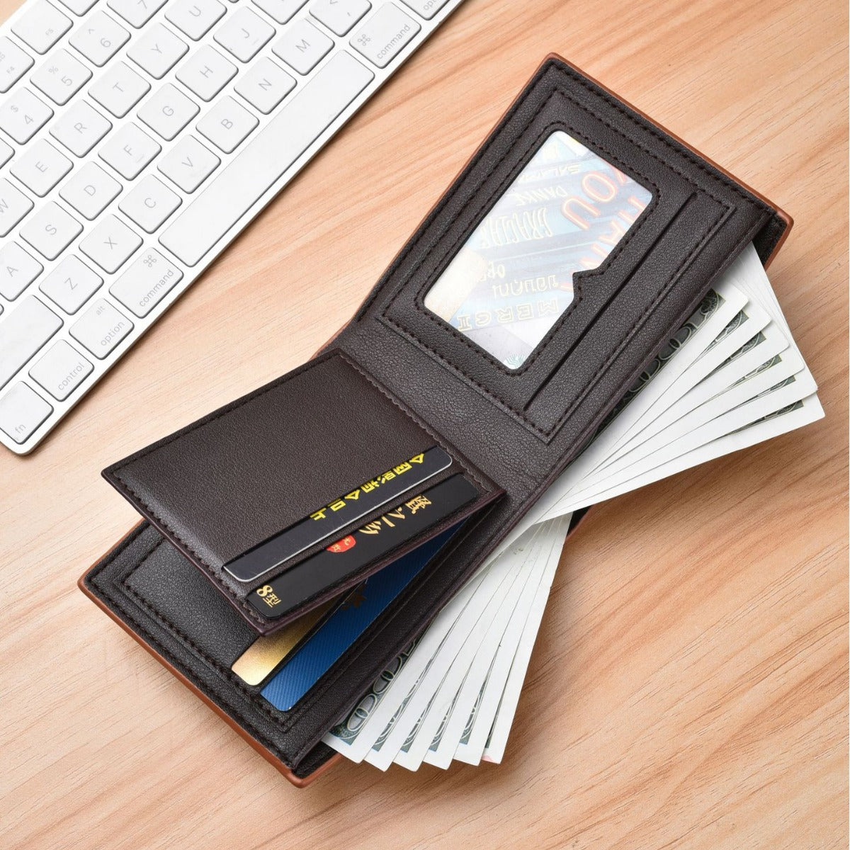 Men's Korean Thin Multi Slots Green Horizontal Men's Wallets