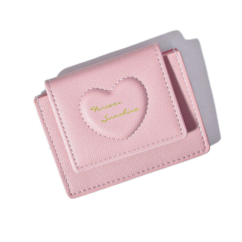 Women's Color Korean Style Small Love Embossed Ladies Wallets