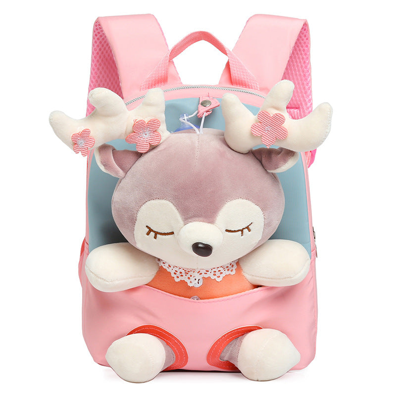 Cartoon Plush Split Elk Cute Lightweight Kindergarten School Bags