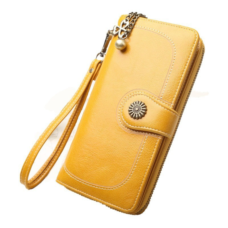 Women's Mobile Long Zipper Oil Leather Hand Ladies Wallets