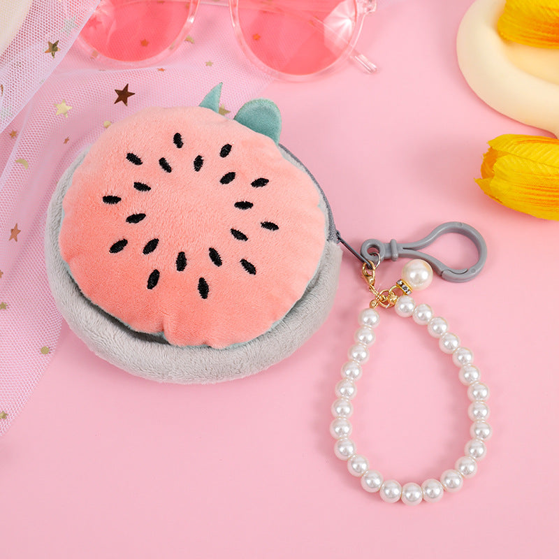 Cute Plush Bead Necklace Fruit Headset Coin Purses