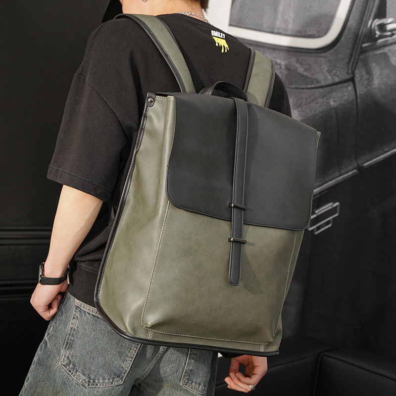 Trendy Korean Style Fashionable Man Leather Large Backpacks