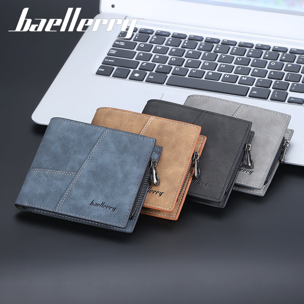 Men's Frosted Short Fashion Zipper Vertical Money Men's Wallets