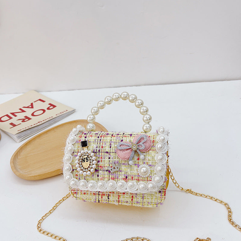 Children's Cotton Linen Beaded Little Chain Fashion Bags