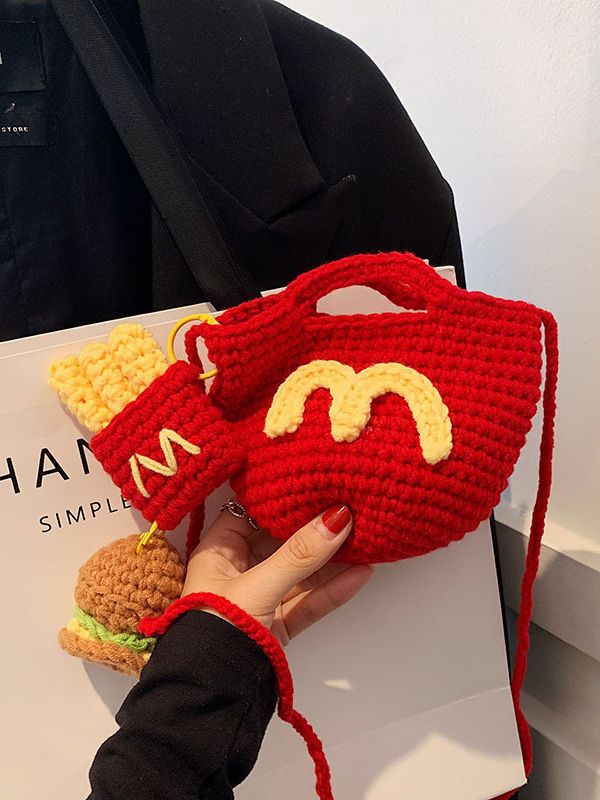 Children's Hand-woven French Fries Cola Wool Crocheted Children's Shoulder Bags