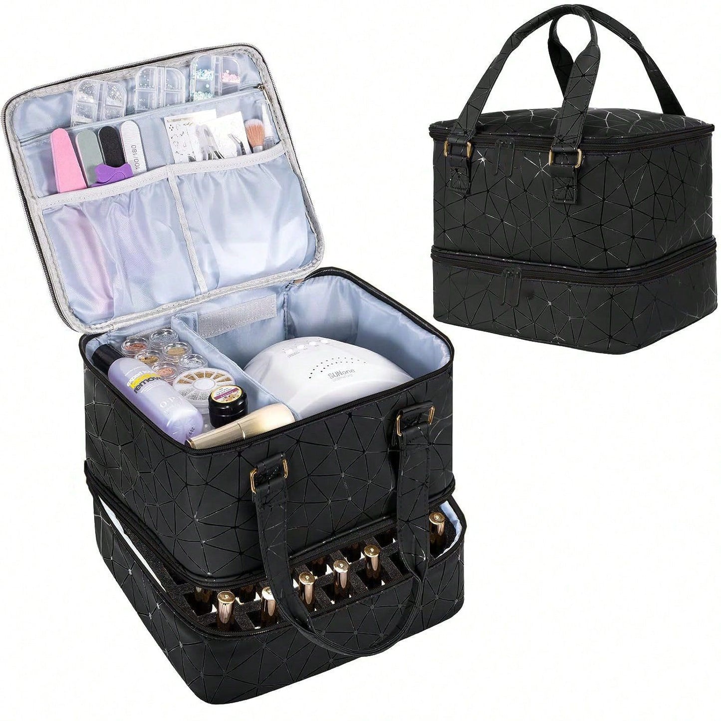 Double Storage Heightened Large Capacity Portable Cosmetic Bags