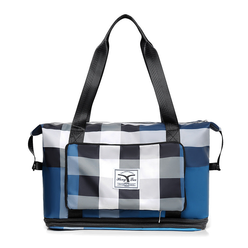 Folding Extended Plaid Dry Wet Separation Travel Bags