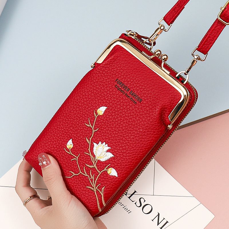 Women's Mobile Embroidery Flower Integrated Small Phone Bags