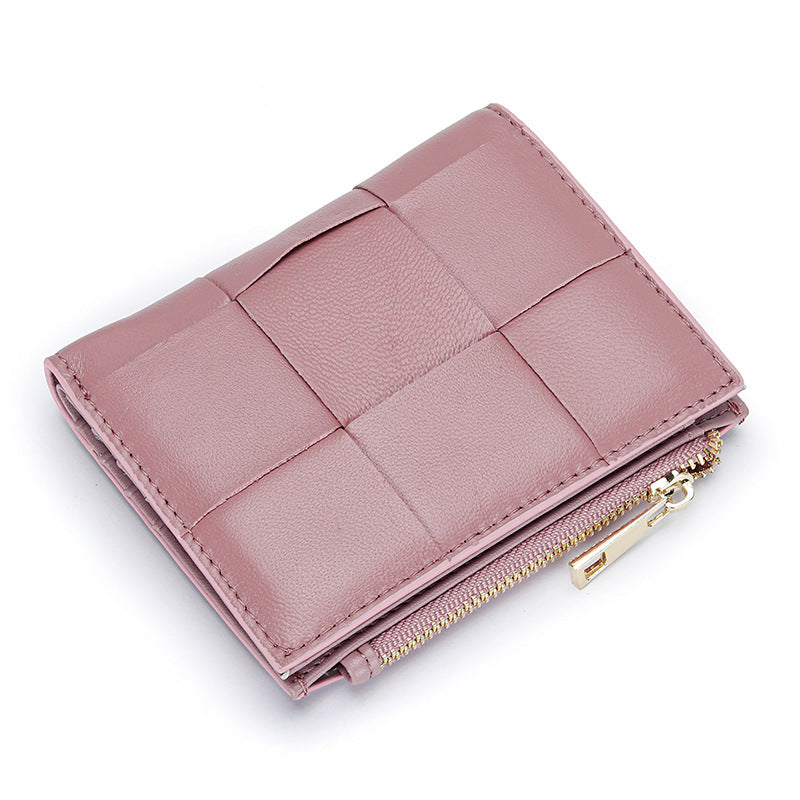 Women's Sheepskin Short Style Design Woven Leather Ladies Wallets