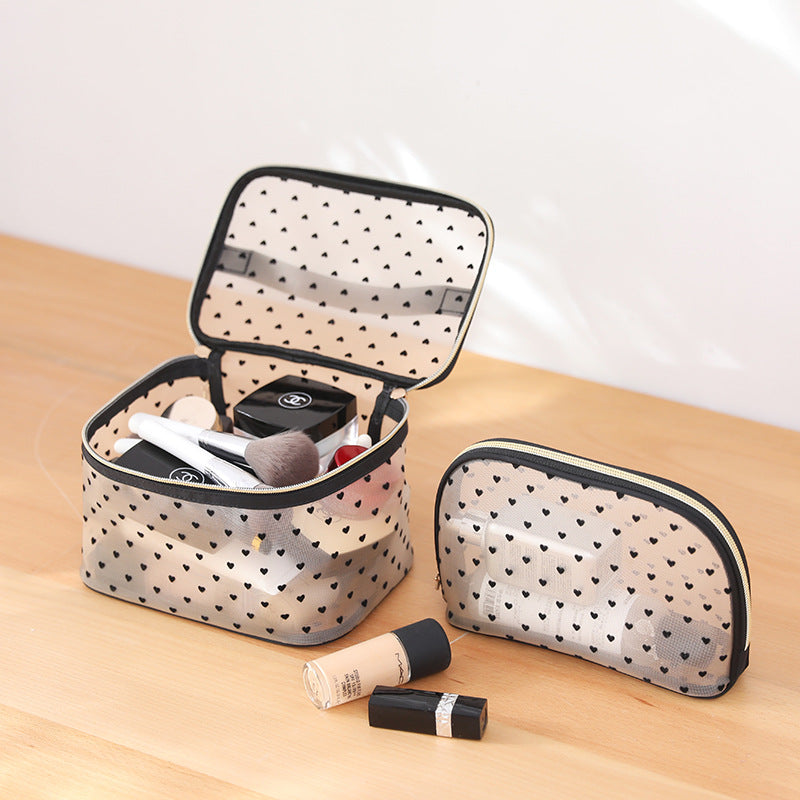 Love Heart Mesh Portable Buggy Transparent Cosmetic Bags