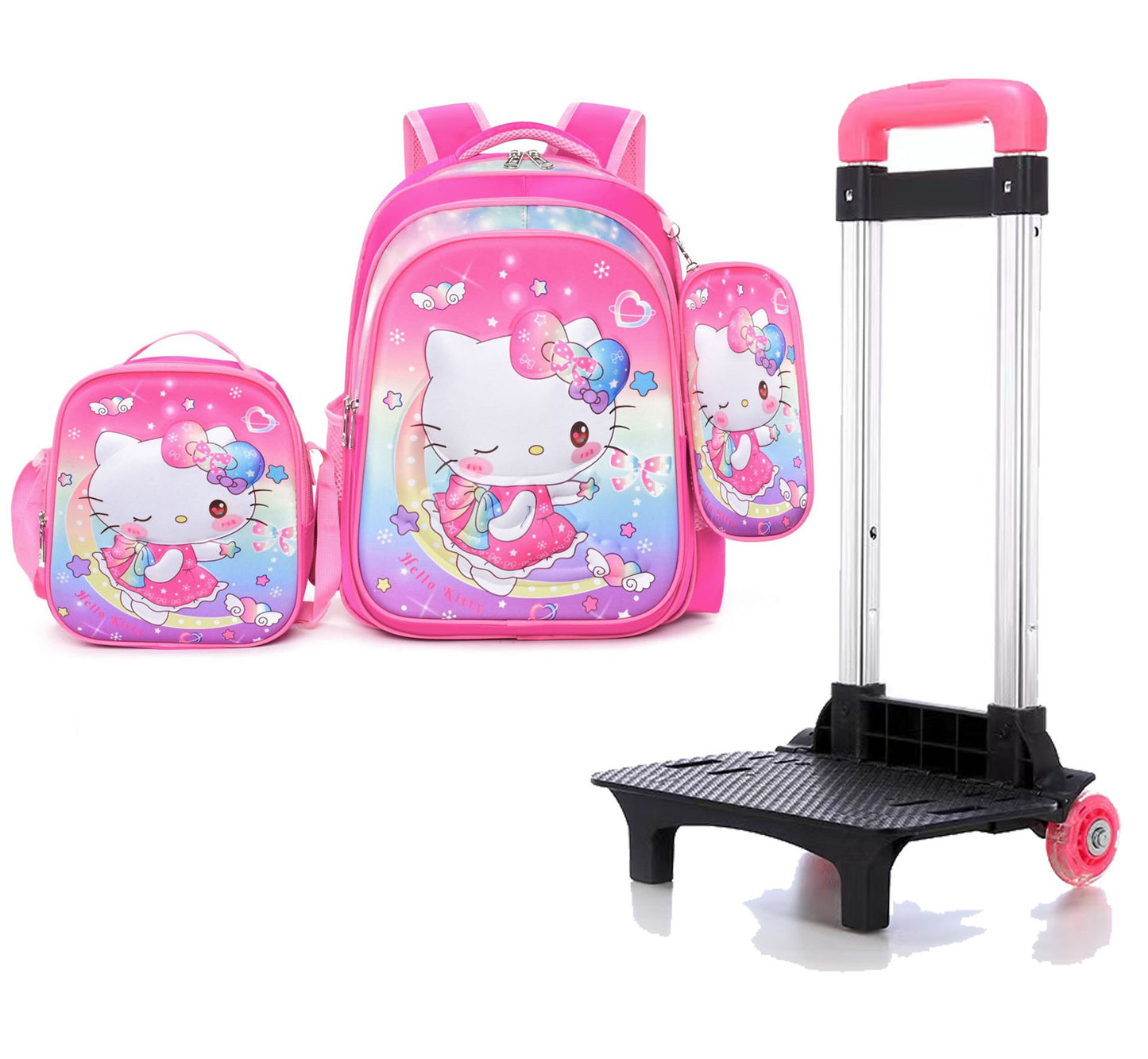 Children's With Light Cartoon Six-wheel Two-wheel Ladder Elementary School Students' Schoolbags