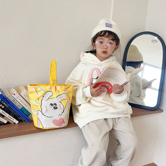 Children's Cute Canvas Bucket Portable Hand Lunch Children's Shoulder Bags