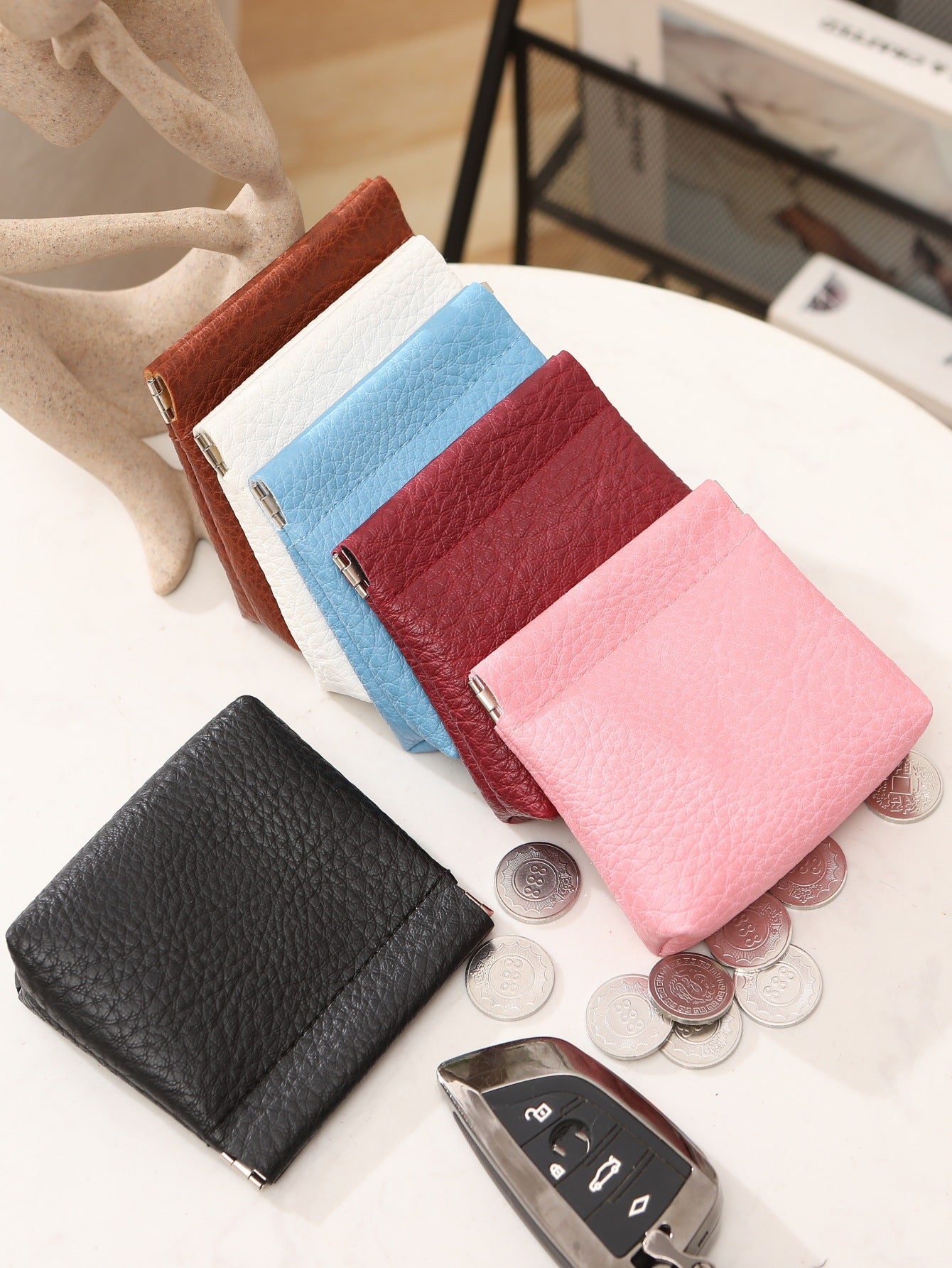 Imitation Leather Litchi Pattern Clip Mouth Pocket Bags