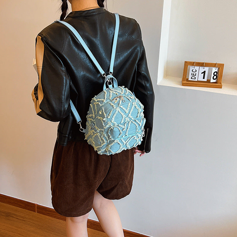 Rhombus Denim Canvas Niche High-grade Chain Backpacks